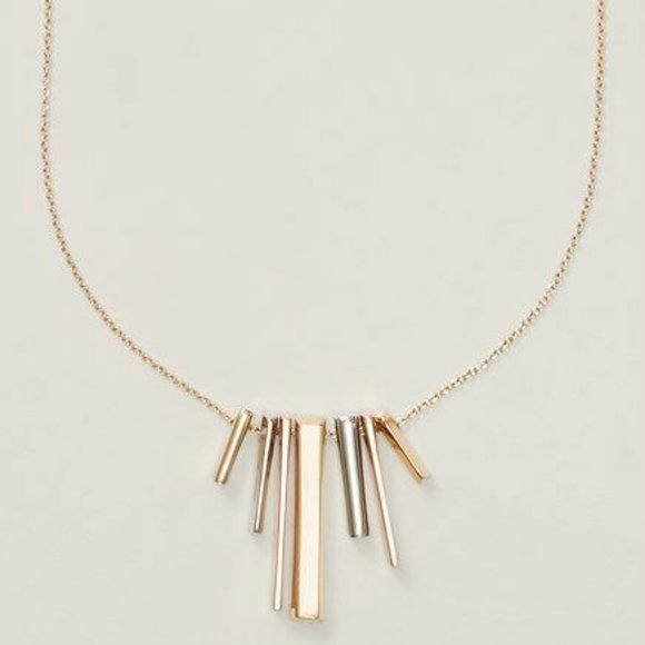 Ann Taylor LOFT Tri Color Stick Metal Bar 3 D Pendant Necklace NWT 59.50 - Picture 1 of 6